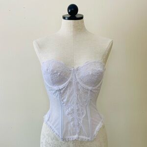Vintage Vanity Fair Bustier White Lace Longline Corset Bra Shaper Sheer 36”